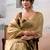 Beige colourblocked zari tissue saree with contrast blouse piece