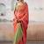 Peach colourblocked tissue zari weaving saree with contrast blouse piece