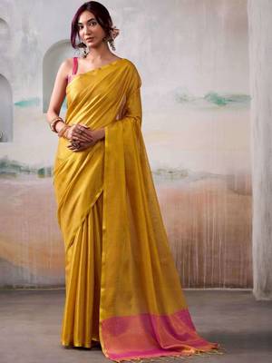 Yellow zari tissue handloom saree 1