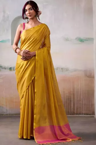 Yellow zari tissue handloom saree