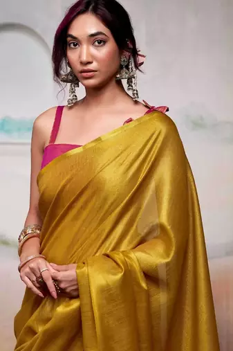 Yellow zari tissue handloom saree