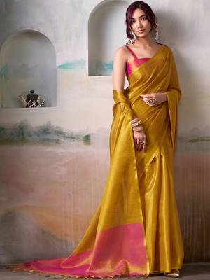 Yellow zari tissue handloom saree 3