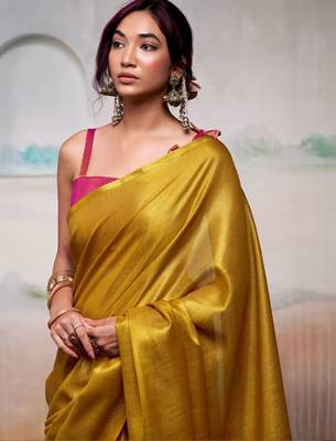 Yellow zari tissue handloom saree 4