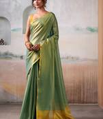 Green women zari tissue saree with blouse piece