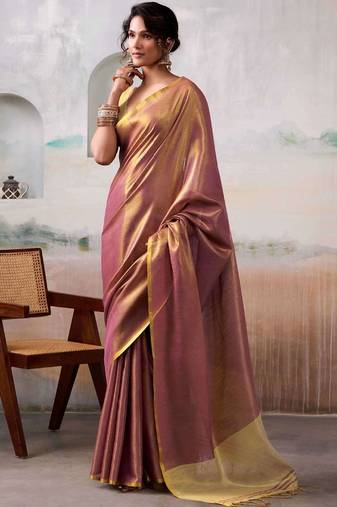 Pink woven design zari tissue saree