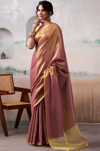 Pink woven design zari tissue saree