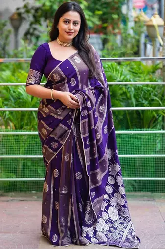 Blue blue woven design silk blend chanderi sarees