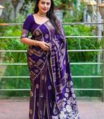 Blue blue woven design silk blend chanderi sarees