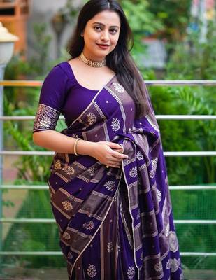 Blue blue woven design silk blend chanderi sarees 2
