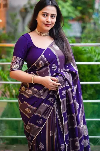 Blue blue woven design silk blend chanderi sarees