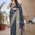 Teal ethnic motifs woven design zari banarasi saree with unstitched blouse piece