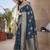 Teal ethnic motifs woven design zari banarasi saree with unstitched blouse piece