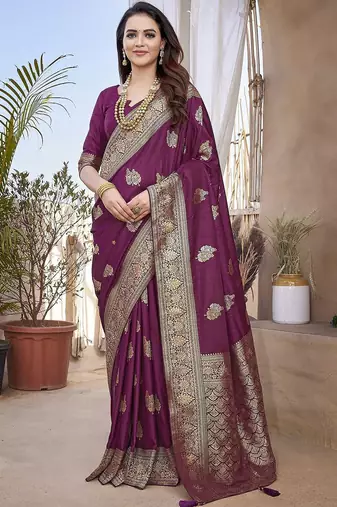 Purple woven design zari banarasi saree