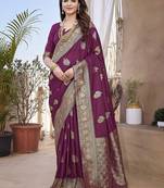 Purple woven design zari banarasi saree