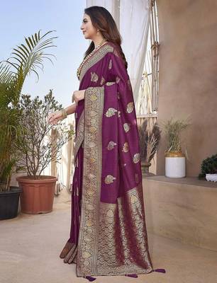 Purple woven design zari banarasi saree 2