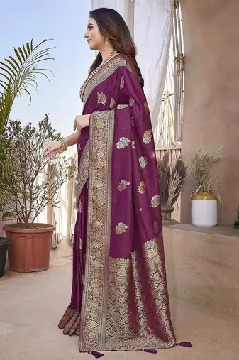 Purple woven design zari banarasi saree