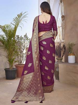 Purple woven design zari banarasi saree 3
