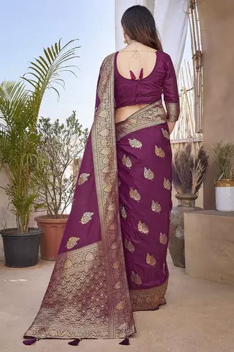 Purple woven design zari banarasi saree
