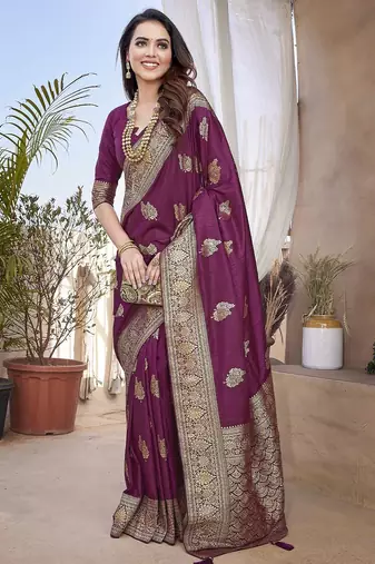 Purple woven design zari banarasi saree
