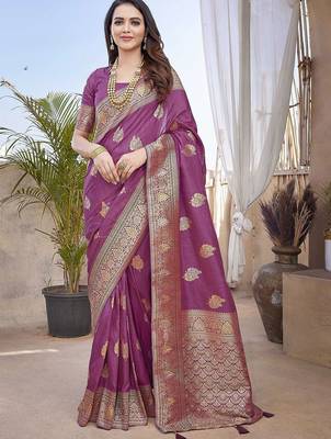 Purple woven design zari banarasi saree 1
