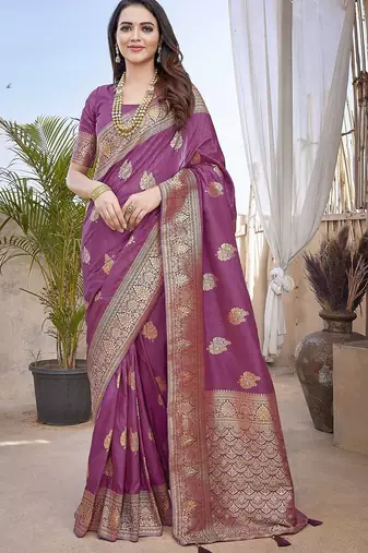 Purple woven design zari banarasi saree