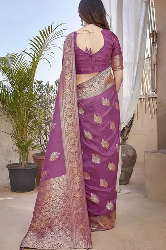 Purple woven design zari banarasi saree