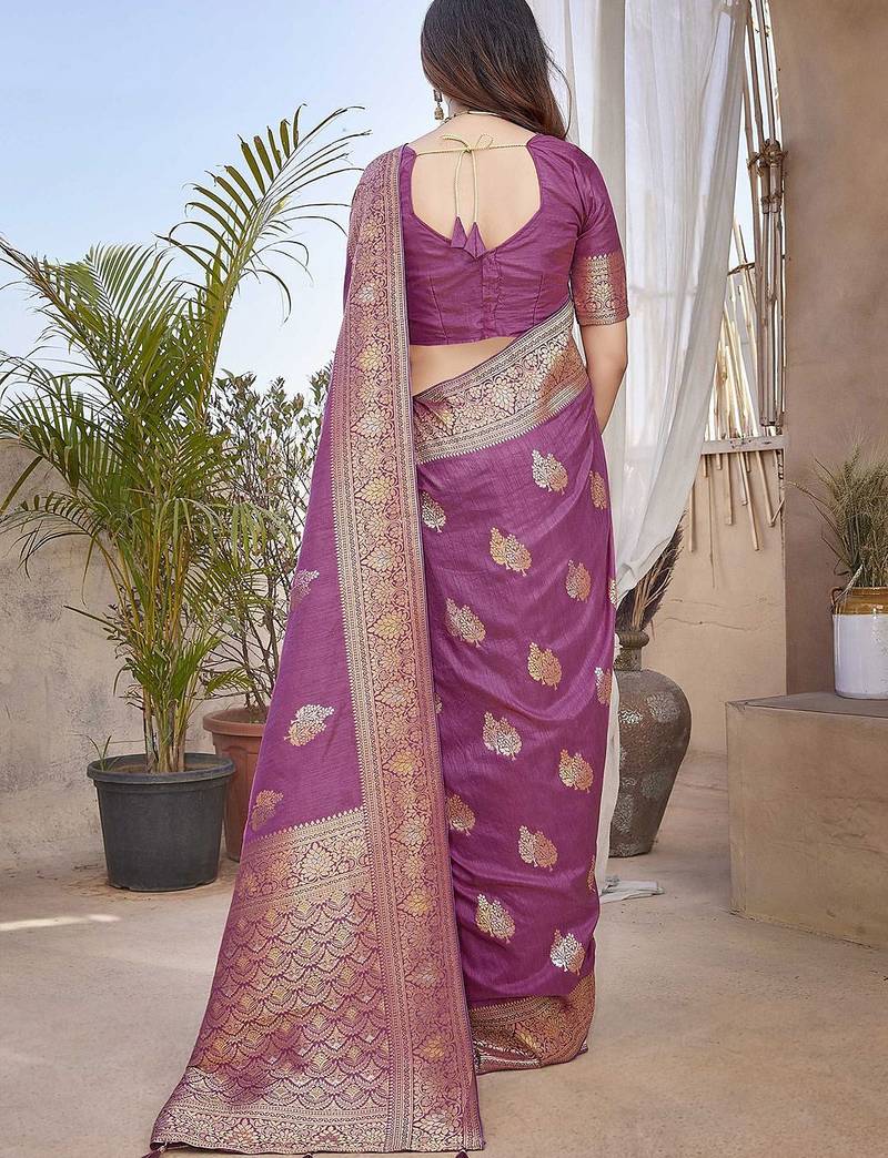 Purple woven design zari banarasi saree