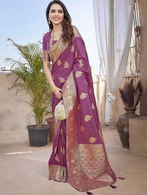 Purple woven design zari banarasi saree 3