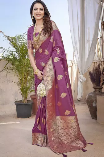 Purple woven design zari banarasi saree