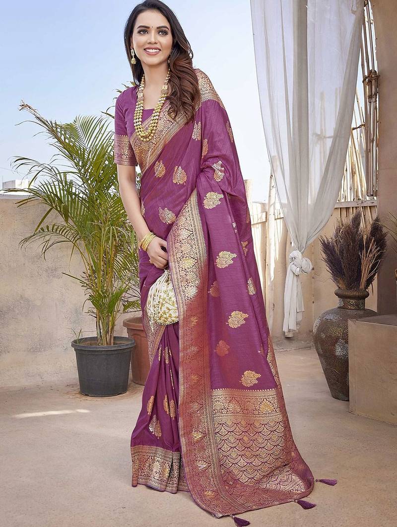 Purple woven design zari banarasi saree