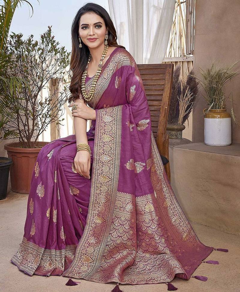 Purple woven design zari banarasi saree