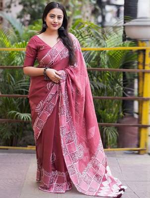 Pink batik chanderi saree 1