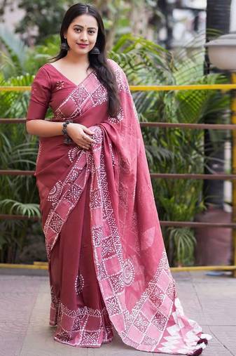 Pink batik chanderi saree