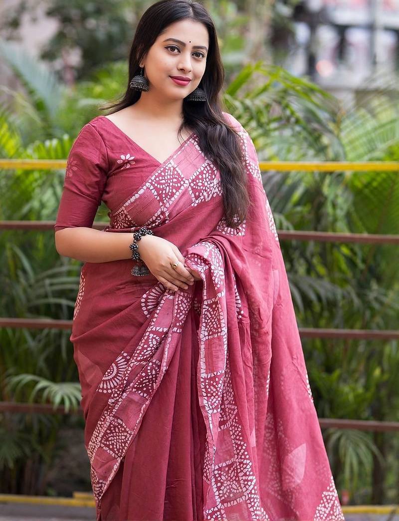 Pink batik chanderi saree