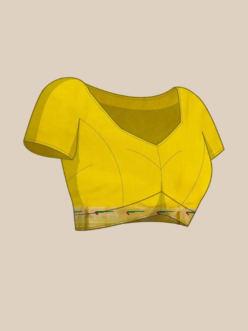 Yellow soft silk paithani saree with unstitched blouse piece