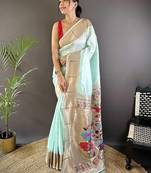 Green soft silk paithani saree with unstitched blouse piece