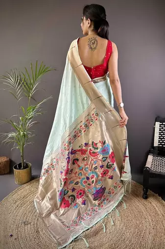 Green soft silk paithani saree with unstitched blouse piece