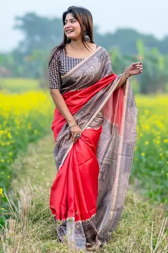 Pink silk blend tussar saree