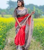 Pink silk blend tussar saree