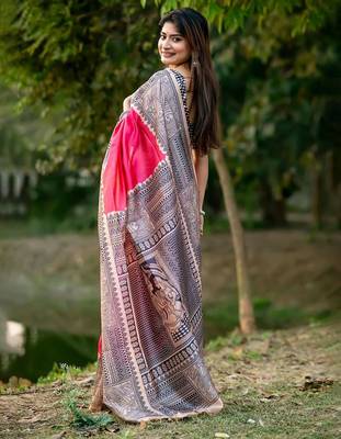 Pink silk blend tussar saree 2