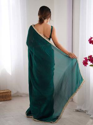 Teal sequinned satin saree 3