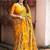 Yellow kalamkari printed woven design zari saree