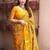 Yellow kalamkari printed woven design zari saree