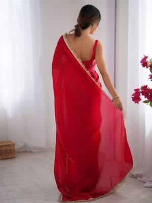Pink sequinned satin saree 3