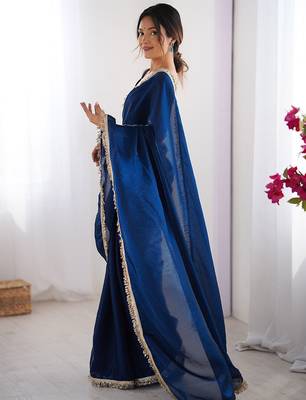 Blue sequinned satin saree 2