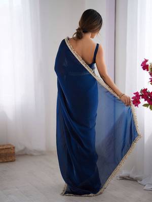 Blue sequinned satin saree 3