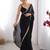 Black sequinned embellished satin saree with blouse piece