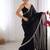 Black sequinned embellished satin saree with blouse piece