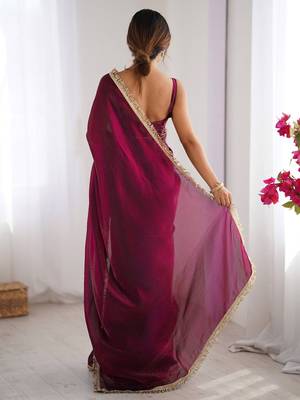 Maroon sequinned satin saree matching blouse piece 3