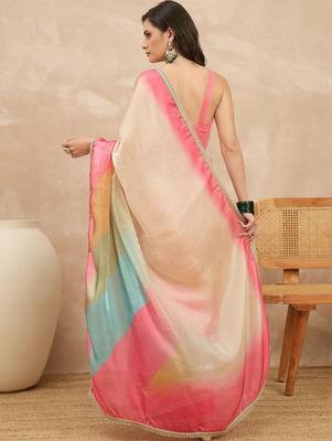 Multicolor ombre beads and stones satin saree 2